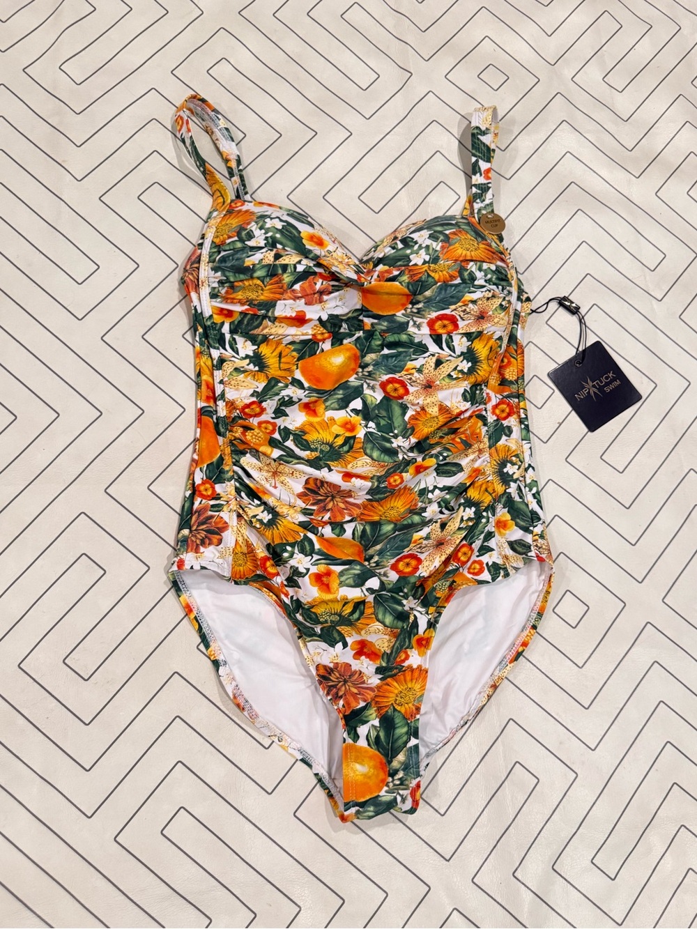 NWT Nip Tuck Floral Citrus One-Piece Swimsuit in Orange & Green